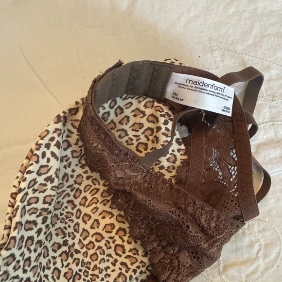 Maidenform Bra 36-C, Brown Leopard Print Soft Thin Foam Cups, Dark Brown Lace - Picture 5 of 5